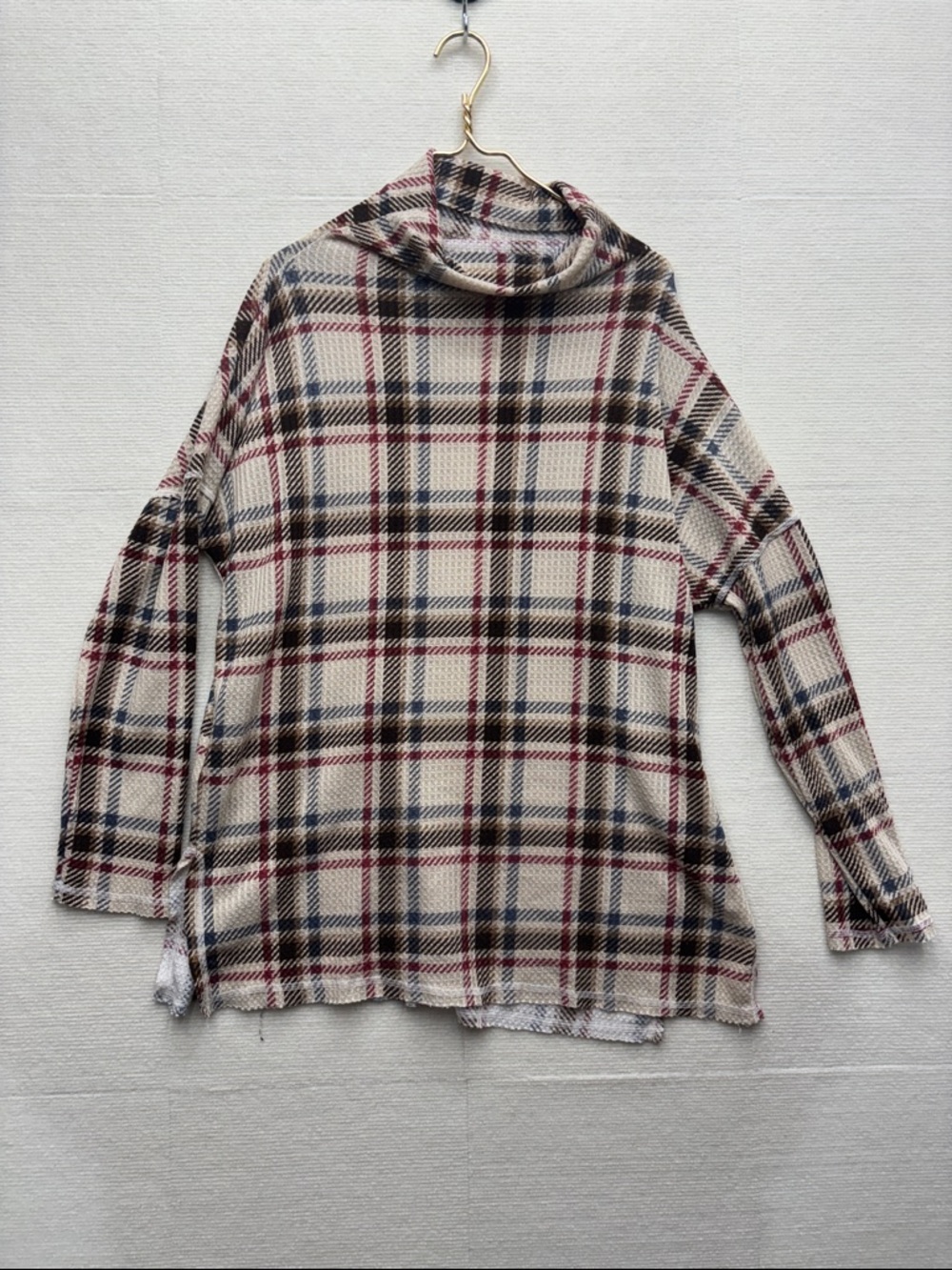 Phil Love large Plaid Turtleneck Women's Sweater in Cream and Red